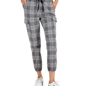 Tinseltown Plaid Cargo Jogger Pants Juniors Large Black White Skinny NWT